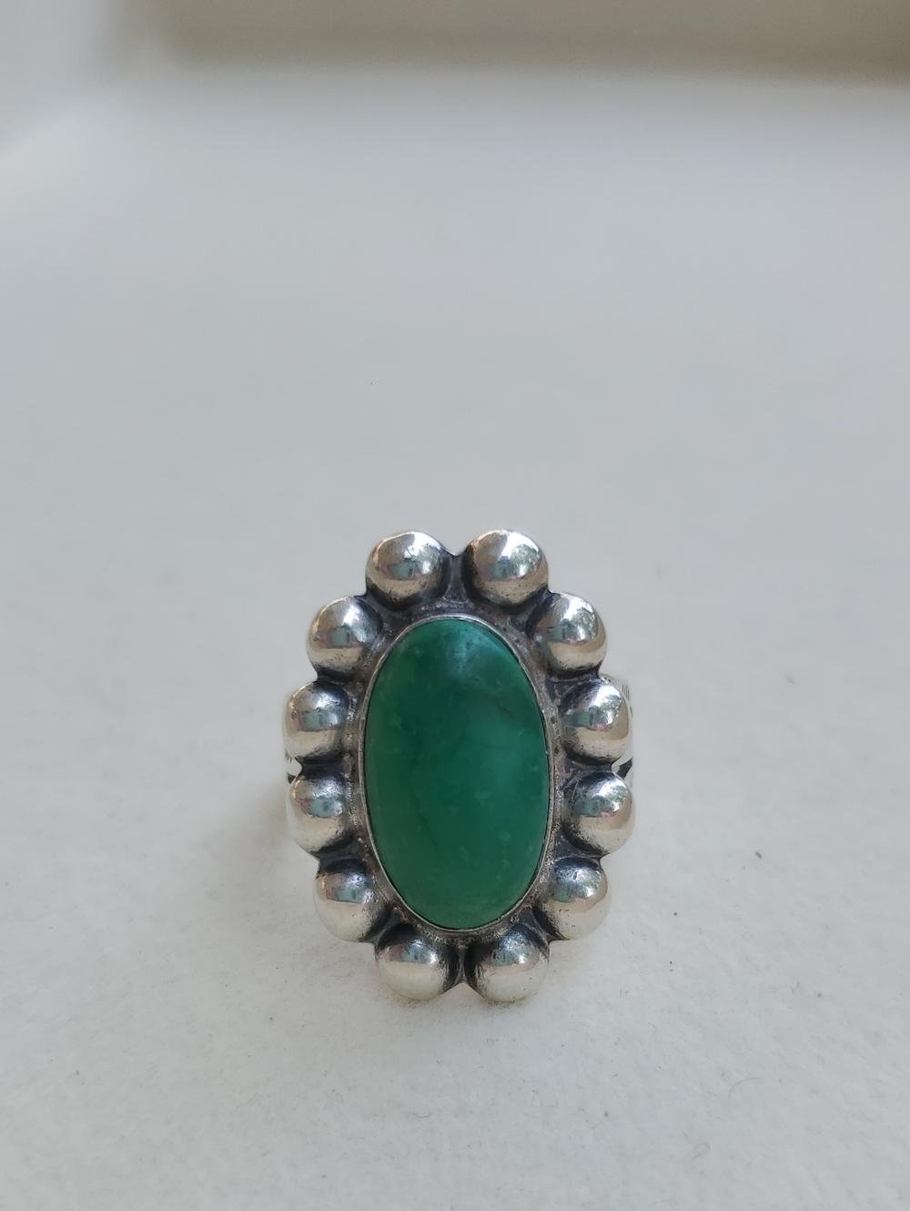 Vintage 925 Sterling Silver Green Cabochon Statement Ring • 6.00g